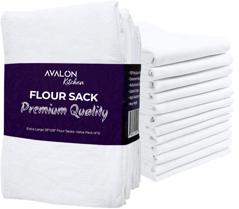 Avalon Kitchen Flour Sack Pack of 15 Size 28x28 Inches-100% Ring Spun Cotton  Highly Absorbent Dish Towels for Drying Dishes  Durable Tea Towels for Kitchen  Multipurpose Flour Sack - Image 1